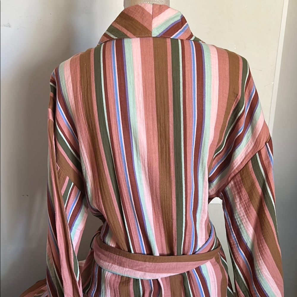 Nordstrom Striped Multicolor Wrap Jacket 1X Cotton Gauze Belted - Picture 9 of 16